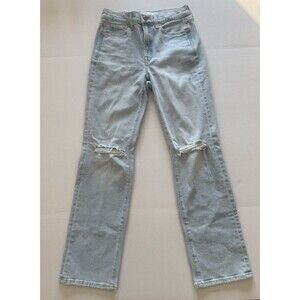 AYR The Sugar High Rise Straight Leg Jeans Size 28 Distressed Light Wash